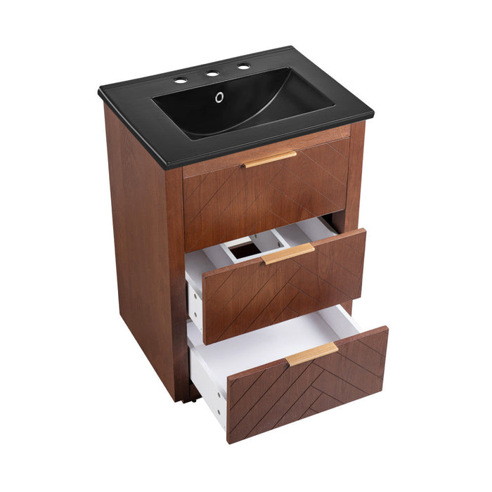 Swiss Madison Daxton 24 in. Brown Walnut Bathroom Vanity With Black, 3-Hole Ceramic Sink Top - SM-BV372WN-3MB