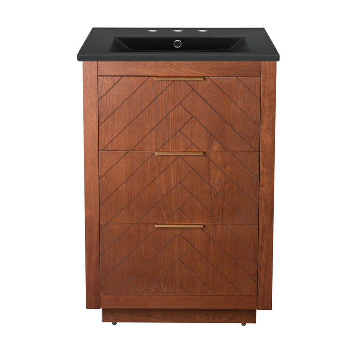 Swiss Madison Daxton 24 in. Brown Walnut Bathroom Vanity With Black, 3-Hole Ceramic Sink Top - SM-BV372WN-3MB