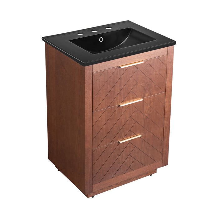 Swiss Madison Daxton 24 in. Brown Walnut Bathroom Vanity With Black, 3-Hole Ceramic Sink Top - SM-BV372WN-3MB