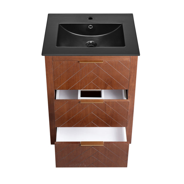 Swiss Madison Daxton 24 in. Brown Walnut Bathroom Vanity With Black Ceramic Sink Top - SM-BV372WNMB