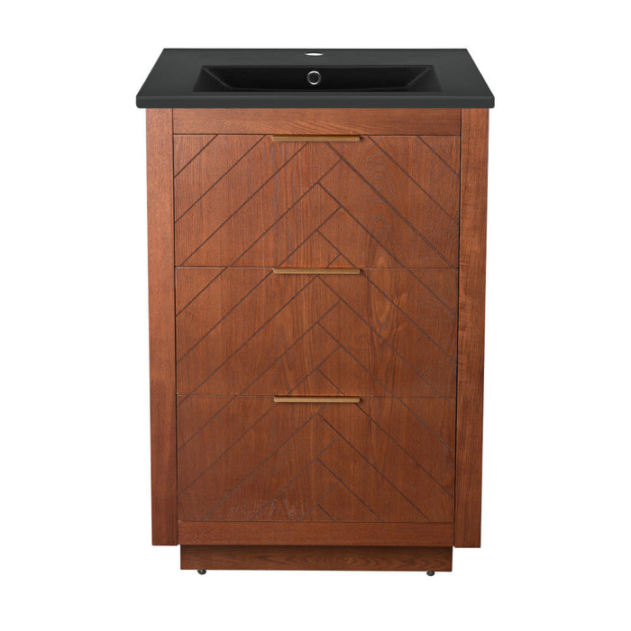 Swiss Madison Daxton 24 in. Brown Walnut Bathroom Vanity With Black Ceramic Sink Top - SM-BV372WNMB