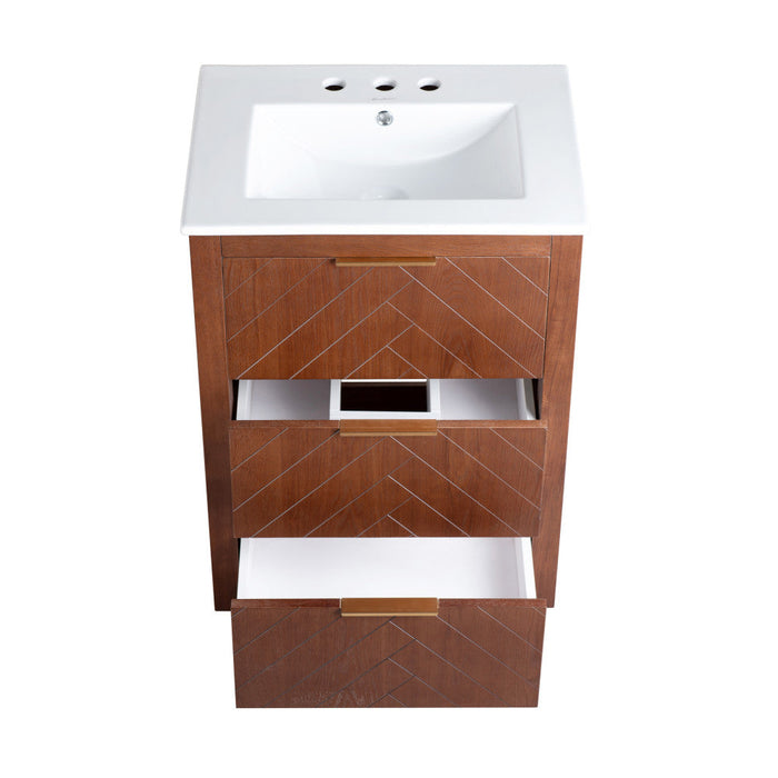 Swiss Madison Daxton 24 in. Brown Walnut Bathroom Vanity With White, 3-Hole Ceramic Sink Top - SM-BV372WN-3