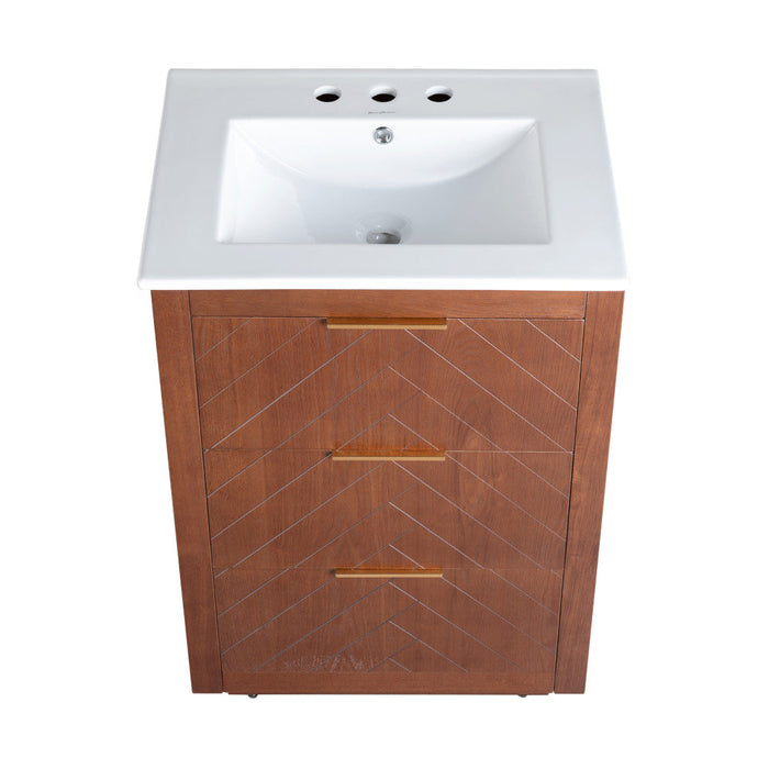 Swiss Madison Daxton 24 in. Brown Walnut Bathroom Vanity With White, 3-Hole Ceramic Sink Top - SM-BV372WN-3