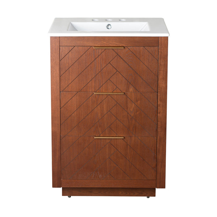 Swiss Madison Daxton 24 in. Brown Walnut Bathroom Vanity With White, 3-Hole Ceramic Sink Top - SM-BV372WN-3