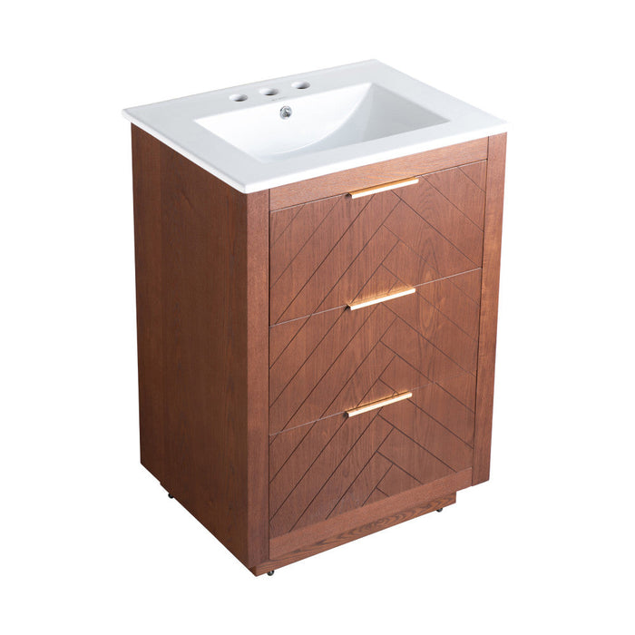 Swiss Madison Daxton 24 in. Brown Walnut Bathroom Vanity With White, 3-Hole Ceramic Sink Top - SM-BV372WN-3