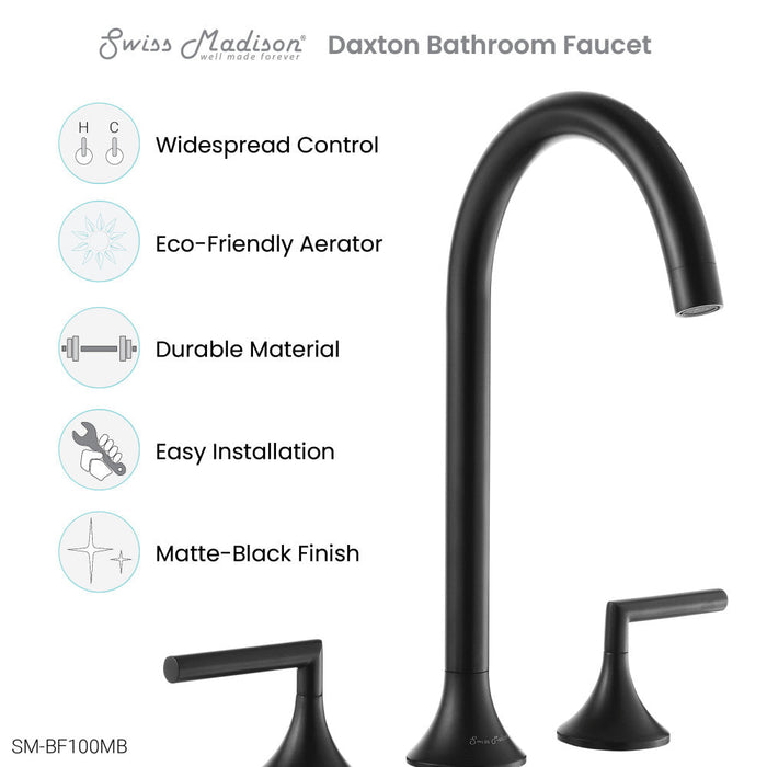 Swiss Madison Daxton 8 in. Widespread Bathroom Faucet in Matte Black - SM-BF100MB