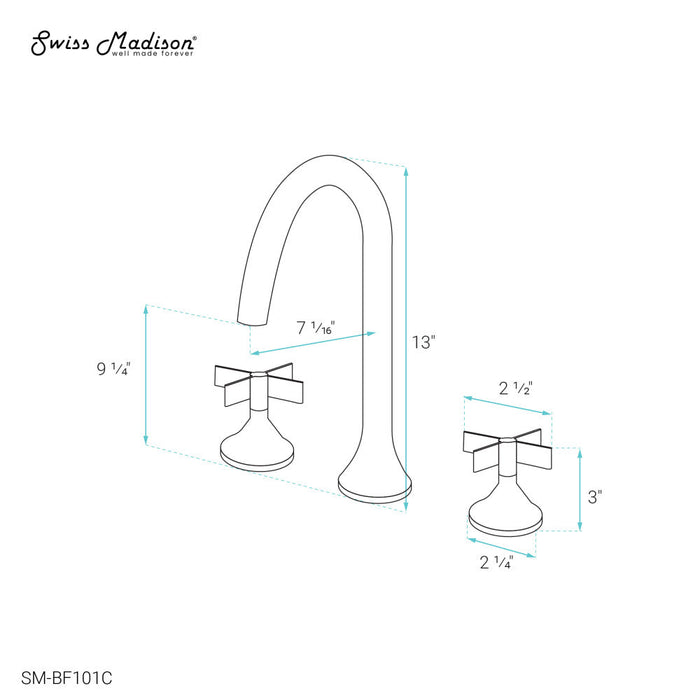 Swiss Madison Daxton 8 in. Widespread, Cross Handle, Bathroom Faucet in Chrome - SM-BF101C