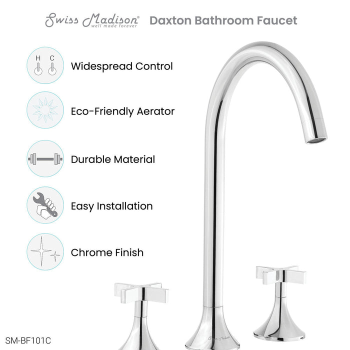 Swiss Madison Daxton 8 in. Widespread, Cross Handle, Bathroom Faucet in Chrome - SM-BF101C