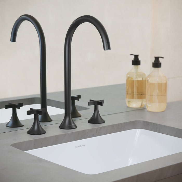 Swiss Madison Daxton 8 in. Widespread, Cross Handle, Bathroom Faucet in Matte Black - SM-BF101MB