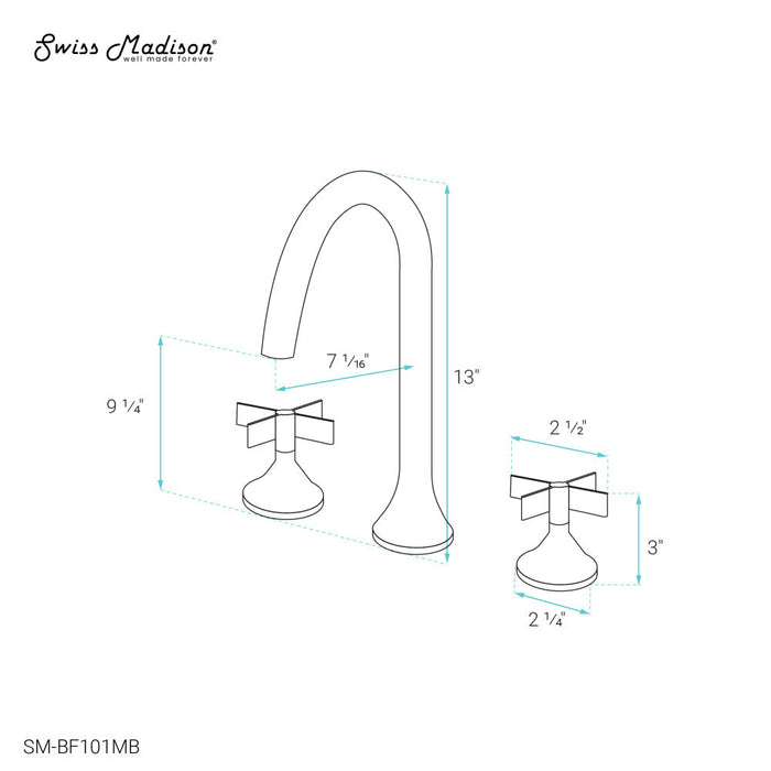 Swiss Madison Daxton 8 in. Widespread, Cross Handle, Bathroom Faucet in Matte Black - SM-BF101MB