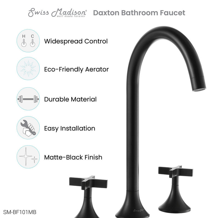 Swiss Madison Daxton 8 in. Widespread, Cross Handle, Bathroom Faucet in Matte Black - SM-BF101MB