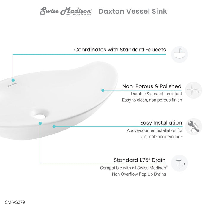 Swiss Madison Daxton Glossy White Ceramic Specialty Vessel Sink 25.5 in - SM-VS279