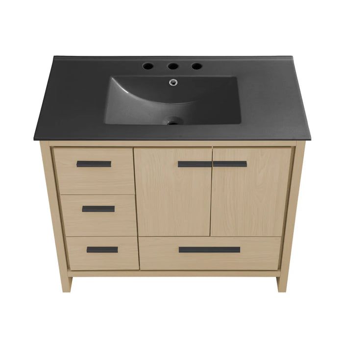 Swiss Madison Virage 36 in. Brown Oak Bathroom Vanity With Black, 3-Hole Ceramic Sink Top - SM-BV750K-3MB