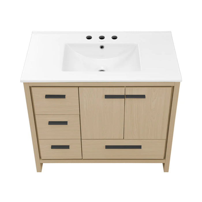 Swiss Madison Virage 36 in. Brown Oak Bathroom Vanity With White, 3-Hole Ceramic Sink Top - SM-BV750K-3