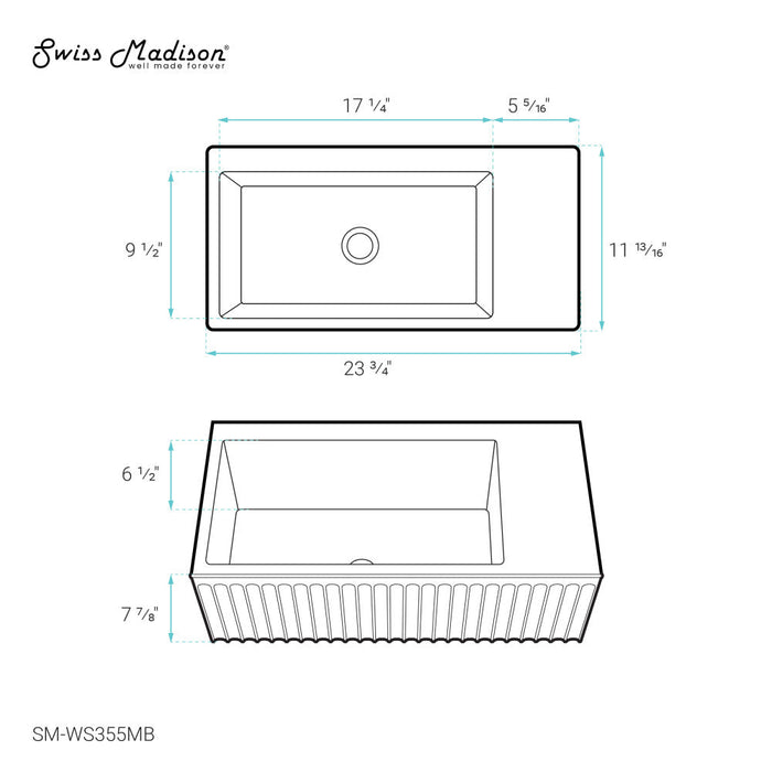 Swiss Madison Delice 24" Rectangle Wall-Mount Bathroom Sink in Matte Black - SM-WS355MB