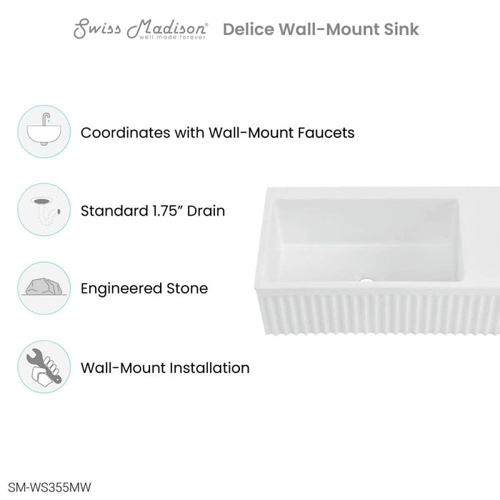 Swiss Madison Delice 24" Rectangle Wall-Mount Bathroom Sink in Matte White - SM-WS355MW