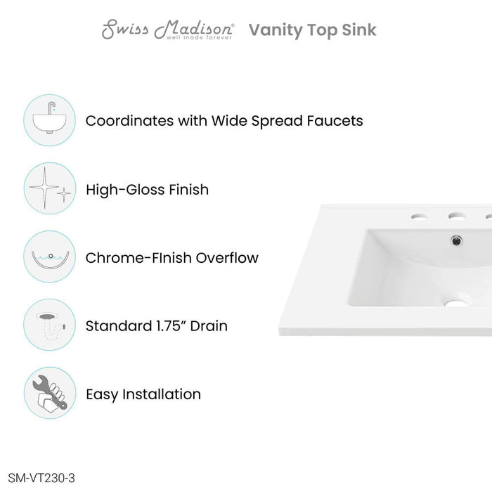Swiss Madison 30" Vanity Top Bathroom Sink with 3 Holes