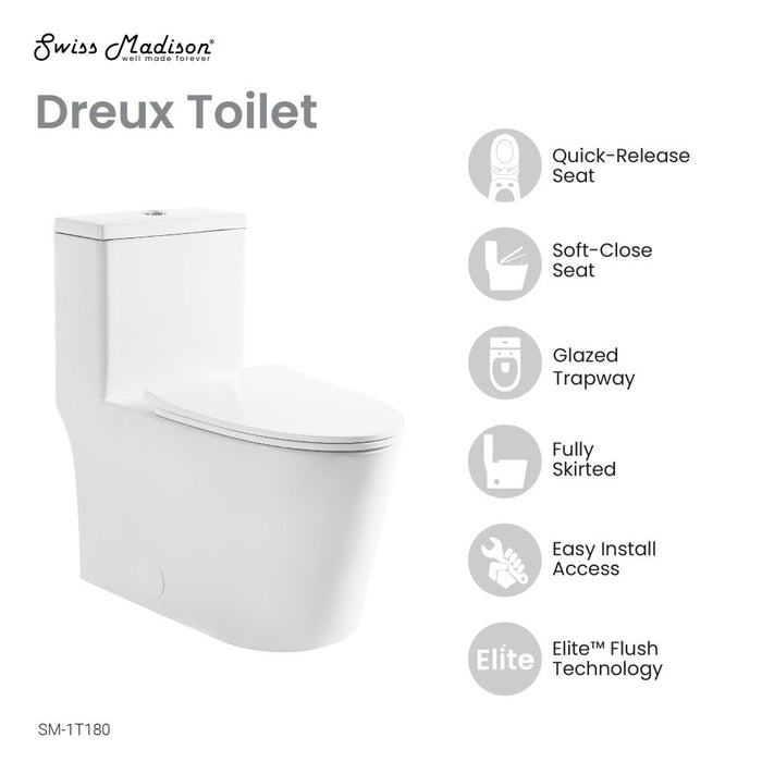 Swiss Madison Dreux High Efficiency One-Piece Elongated Toilet with 0.8 GPF Water Saving Patented Technology - SM-1T180