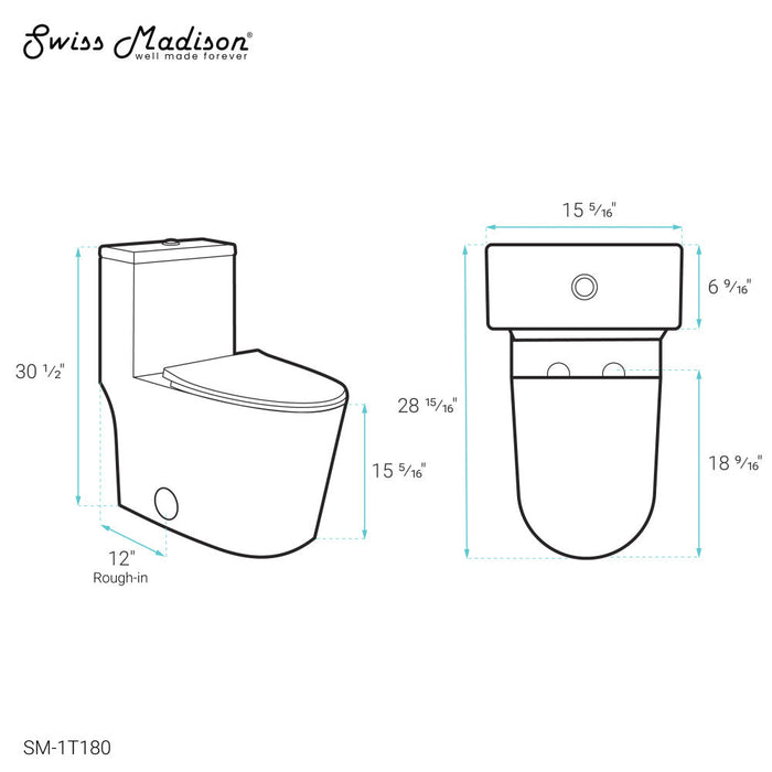 Swiss Madison Dreux High Efficiency One-Piece Elongated Toilet with 0.8 GPF Water Saving Patented Technology - SM-1T180