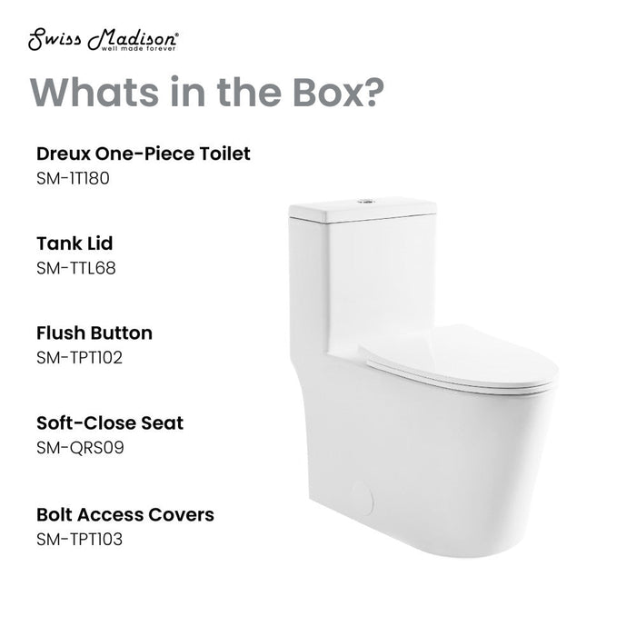 Swiss Madison Dreux High Efficiency One-Piece Elongated Toilet with 0.8 GPF Water Saving Patented Technology - SM-1T180