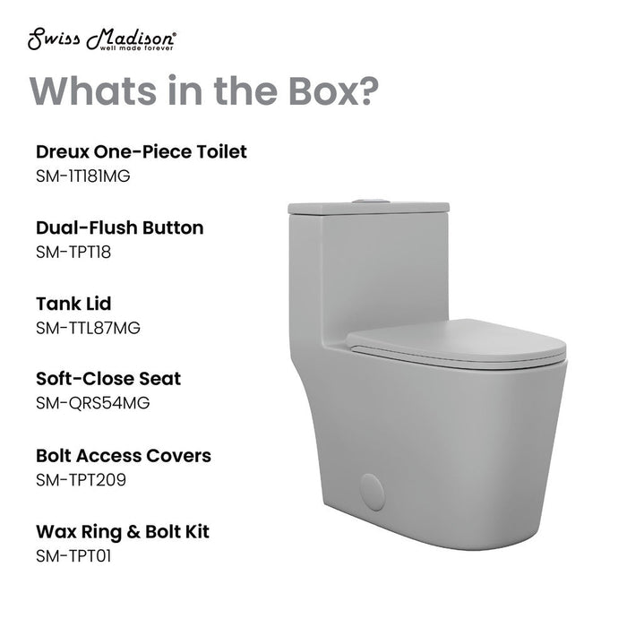 Swiss Madison Dreux One Piece Elongated Dual Flush Toilet in Matte Grey 0.95/1.26 GPF - SM-1T181MG