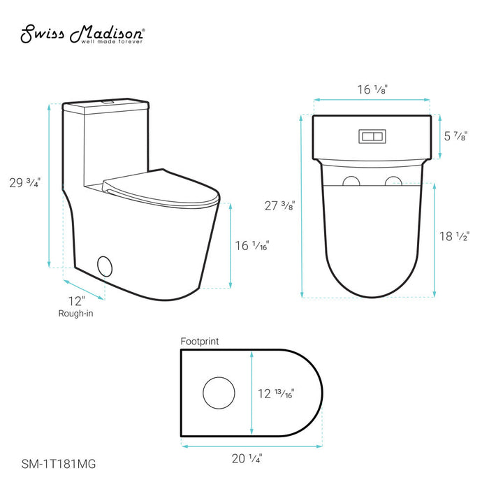 Swiss Madison Dreux One Piece Elongated Dual Flush Toilet in Matte Grey 0.95/1.26 GPF - SM-1T181MG