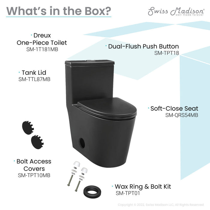 Swiss Madison Dreux One Piece Elongated Dual Flush Toilet with 0.95/1.26 GPF in Matte Black - SM-1T181MB