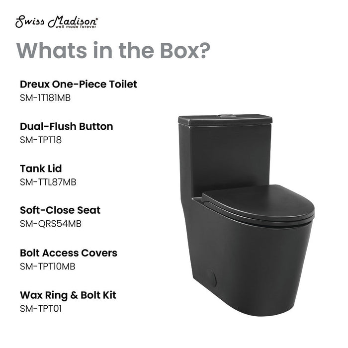 Swiss Madison Dreux One Piece Elongated Dual Flush Toilet with 0.95/1.26 GPF in Matte Black - SM-1T181MB