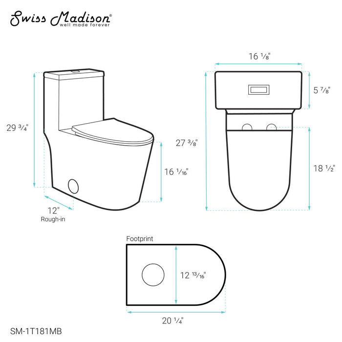 Swiss Madison Dreux One Piece Elongated Dual Flush Toilet with 0.95/1.26 GPF in Matte Black - SM-1T181MB