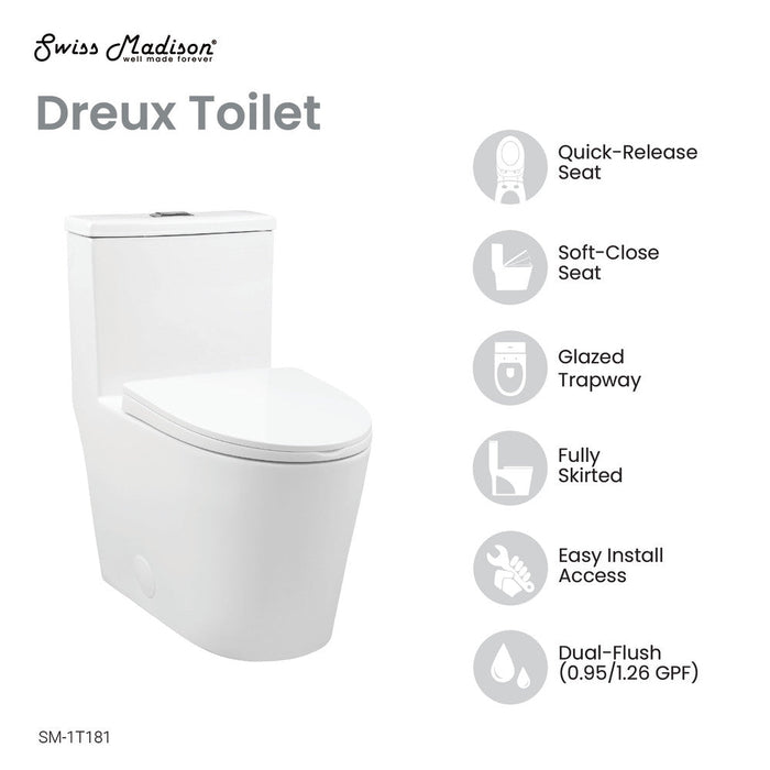 Swiss Madison Dreux One Piece Elongated Dual Flush Toilet with 0.95/1.26 GPF - SM-1T181