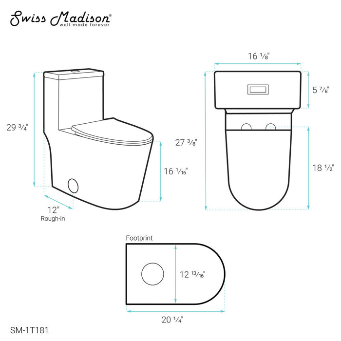 Swiss Madison Dreux One Piece Elongated Dual Flush Toilet with 0.95/1.26 GPF - SM-1T181