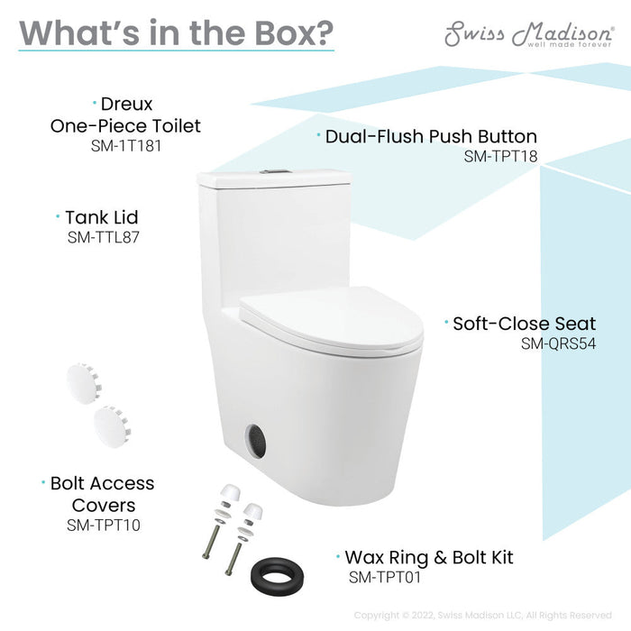 Swiss Madison Dreux One Piece Elongated Dual Flush Toilet with 0.95/1.26 GPF - SM-1T181