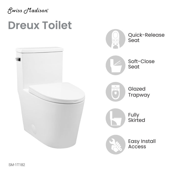 Swiss Madison Dreux One Piece Elongated Toilet Left Side Flush 1.28 GPF - SM-1T182