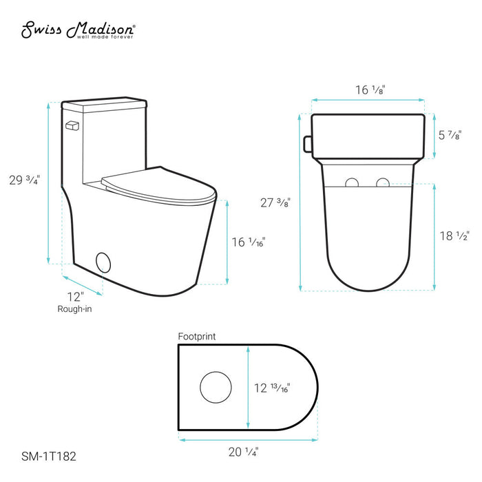 Swiss Madison Dreux One Piece Elongated Toilet Left Side Flush 1.28 GPF - SM-1T182