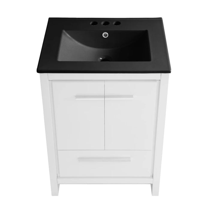 Swiss Madison Virage 24 in. White Bathroom Vanity With Black, 3-Hole Ceramic Sink Top - SM-BV730W-3MB