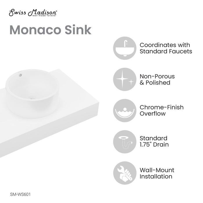 Swiss Madison Monaco 36" Floating Bathroom Shelf with Vessel Sink in Glossy White