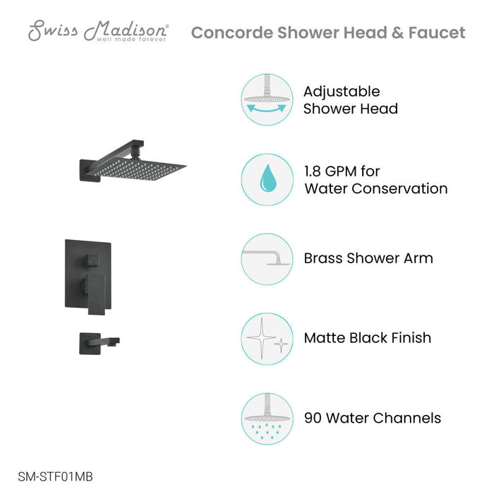 Swiss Madison Concorde Single-Handle 1-Spray Tub and Shower Faucet in Matte Black (Valve Included)