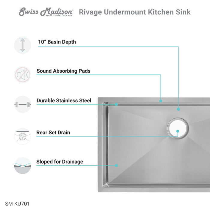 Swiss Madison Rivage 32 x 19 Stainless Steel, Single Basin, Undermount Kitchen Sink