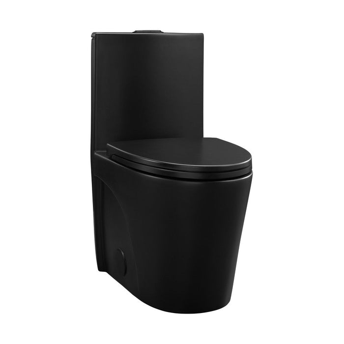 Swiss Madison St. Tropez One Piece Elongated Toilet Dual Vortex™ Flush in Matte Black, Black Hardware 1.1/1.6 gpf