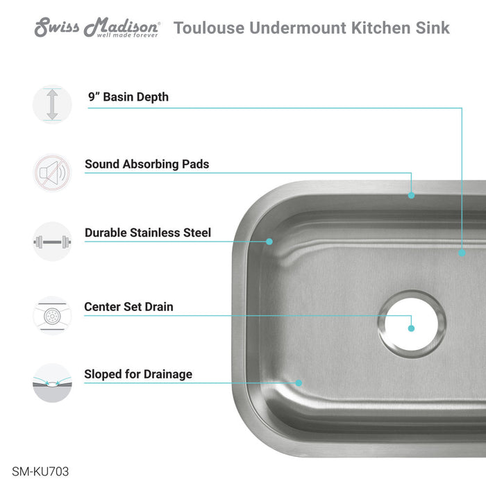 Swiss Madison Toulouse 23 1/8 x 17 7/8 Stainless Steel, Single Basin, Undermount Kitchen Sink