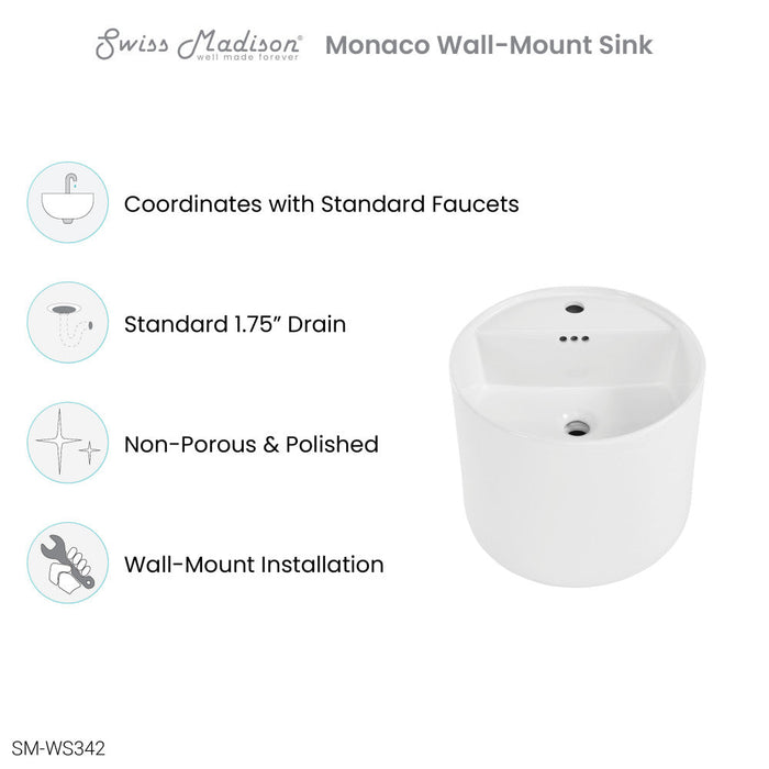 Swiss Madison Monaco 18" Round Wall-Mount Bathroom Sink
