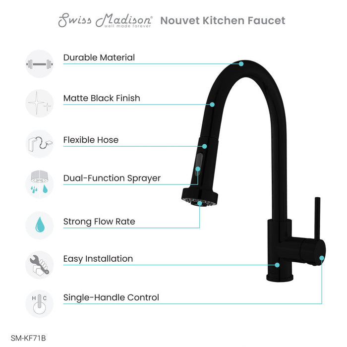 Swiss Madison Nouvet Single Handle, Pull-Down Kitchen Faucet in Matte Black