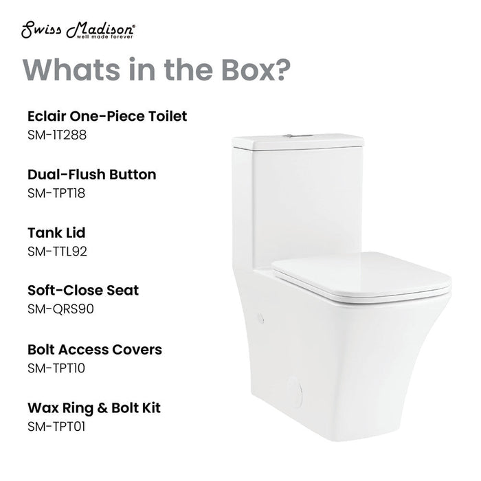 Swiss Madison Eclair One-Piece Square Toilet Dual-Flush 0.8/1.28 gpf - SM-1T288