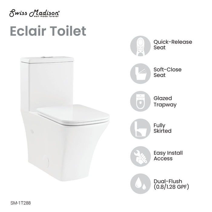 Swiss Madison Eclair One-Piece Square Toilet Dual-Flush 0.8/1.28 gpf - SM-1T288