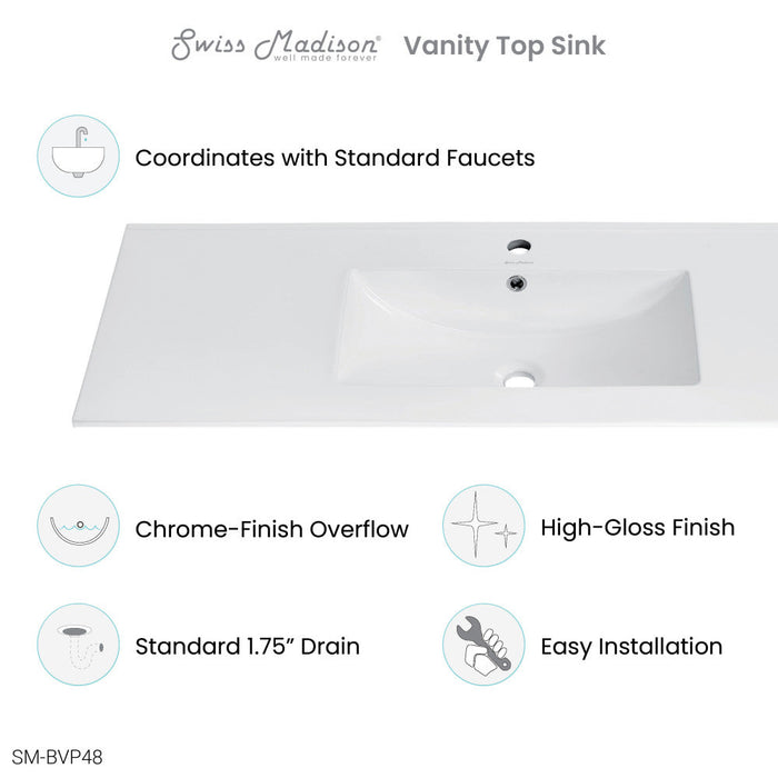 Swiss Madison 48 Ceramic Vanity Sink Top