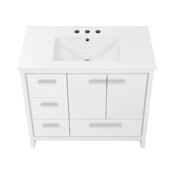 Swiss Madison Virage 36 in. White Bathroom Vanity With White, 3-Hole Ceramic Sink Top - SM-BV750W-3