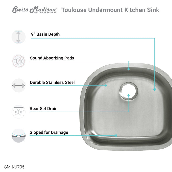 Swiss Madison Toulouse 23 5/8 x 21 Stainless Steel, Single Basin, Undermount Kitchen Sink