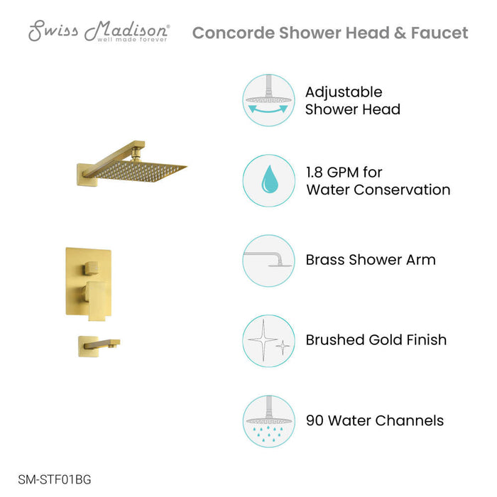 Swiss Madison Concorde Single-Handle 1-Spray Tub and Shower Faucet in Brushed Gold (Valve Included)