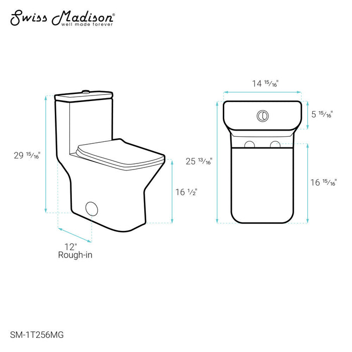 Swiss Madison Carre One-Piece Square Toilet Dual-Flush in Matte Grey1.1/1.6 gpf