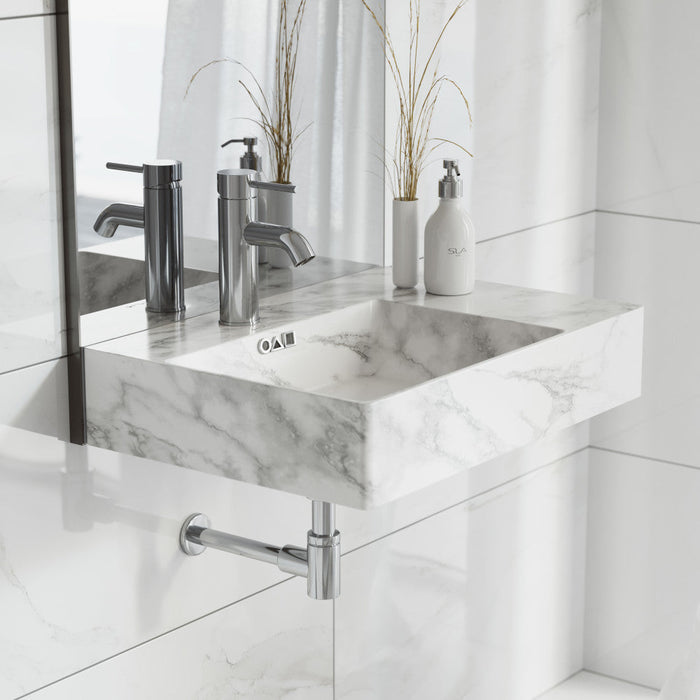 Swiss Madison St. Tropez 24" Left Side Faucet Wall-Mount Bathroom Sink in White Marble